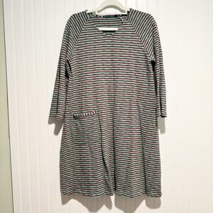 Gundren Sjoden Striped Knit Dress Long Sleeves Front Pockets Size Small